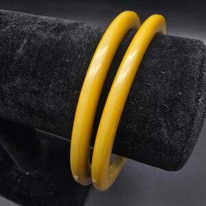Mustard Yellow Bakelite Bangle Bracelets Pair Two Vintage Plastic Jewelry